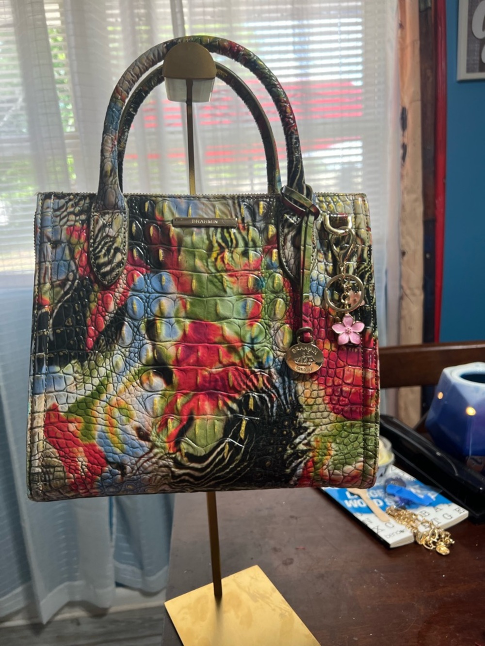 Brahmin Small Caroline Multicolor Embossed Croc Satchel